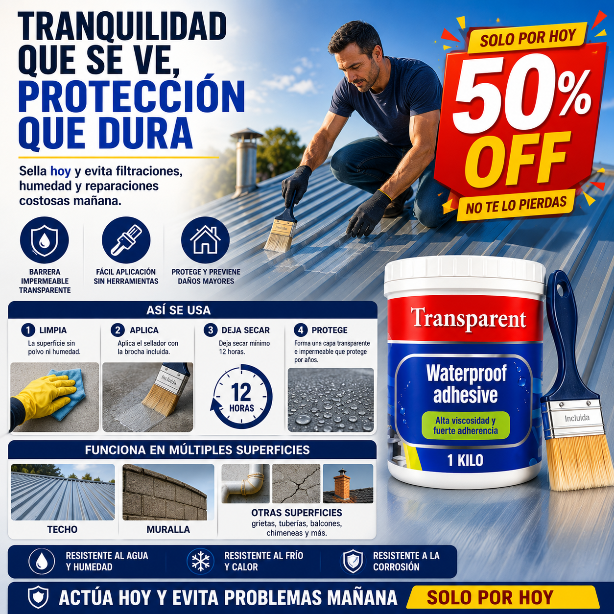 SellaMax™ Protección Invisible Contra Filtraciones 1KG + Brocha
